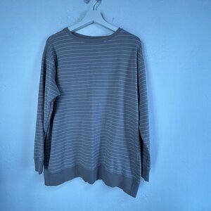 Uniqlo Unisex XL Striped Crew Neck Sweater Cotton Blend Stretch Pullover Brown